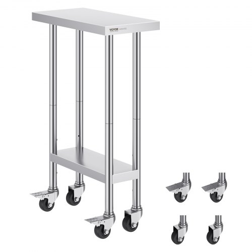Arbeitstisch Aus Edelstahl, Zubereitungstisch Rollbar, 3 Einstellbaren Höhenstufen, Robuster Arbeitstisch Zur Lebensmittelzubereitung Für Gewerbliche Küchen Und Restaurants, 610 X 350 X 954,6 Mm