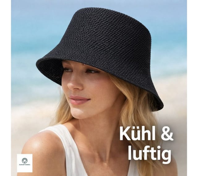 ZUKUNFTSENKEL Fischerhut aus Papierstroh – Leichter Sommerhut mit breiter Krempe (Sonnenschutz, Damen, Herren) Anglerhut Bucket Hat