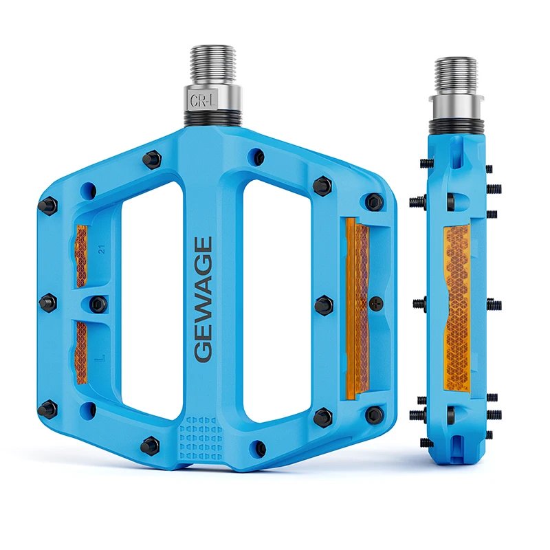 Gewage Plattform-fahrradpedale Mit Pins, Blaue Nylonreflektoren