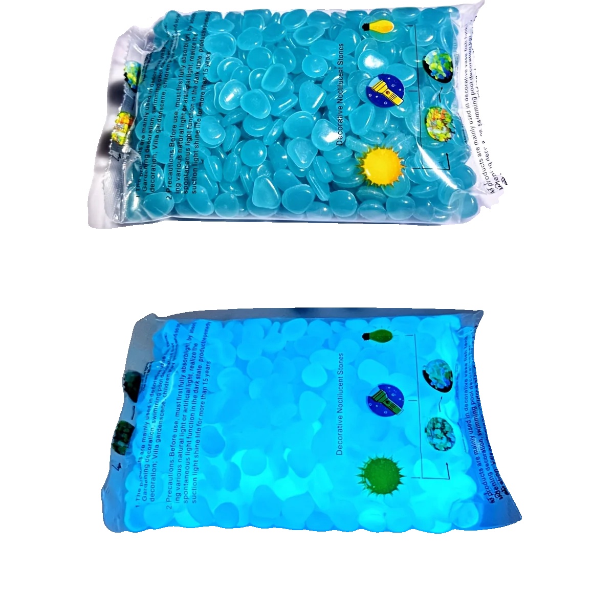 Leuchtende Kieselsteine, Dekosteine ​​für Gärten Und Aquarien, Blau, 500 Stück