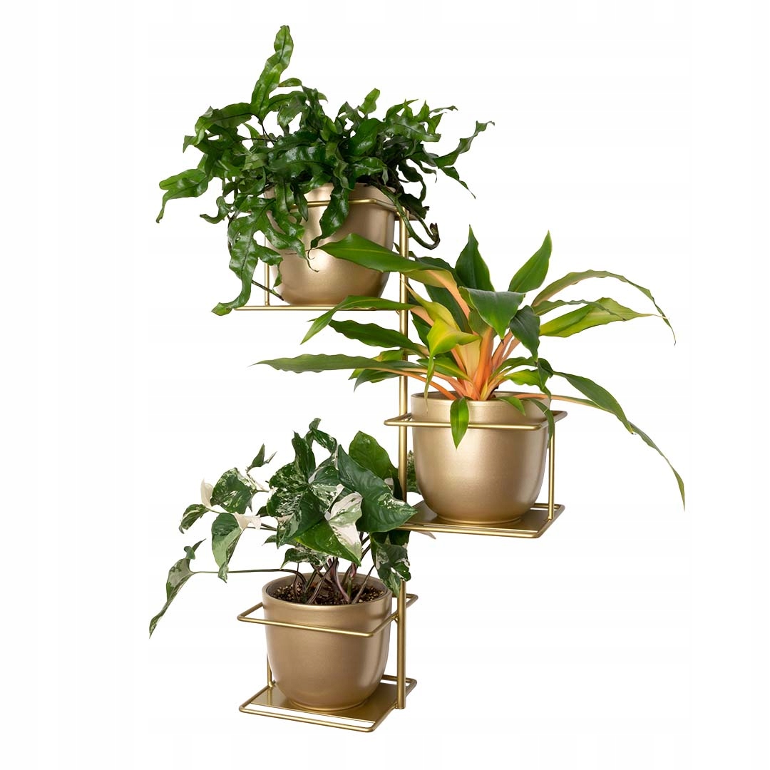 Goldener Wandblumenständer Für 3 Töpfe, Blumenständer Aus Metall, Wanddekoration Für Das Wohnzimmer, Hängender Blumenhalter