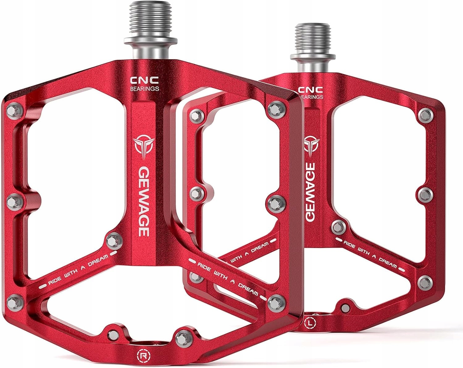 Gewage Aluminium-plattform-fahrradpedale, 3 Abgedichtete Lager, Rot