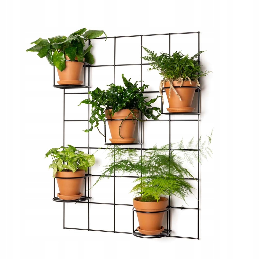Moderner Wandblumenständer Aus Metall Hedera 2 – Großes Rankgitter Für Die Wand, Modulares Pflanzenpaneel Für Einen Vertikalen Garten Mit 5 Körben