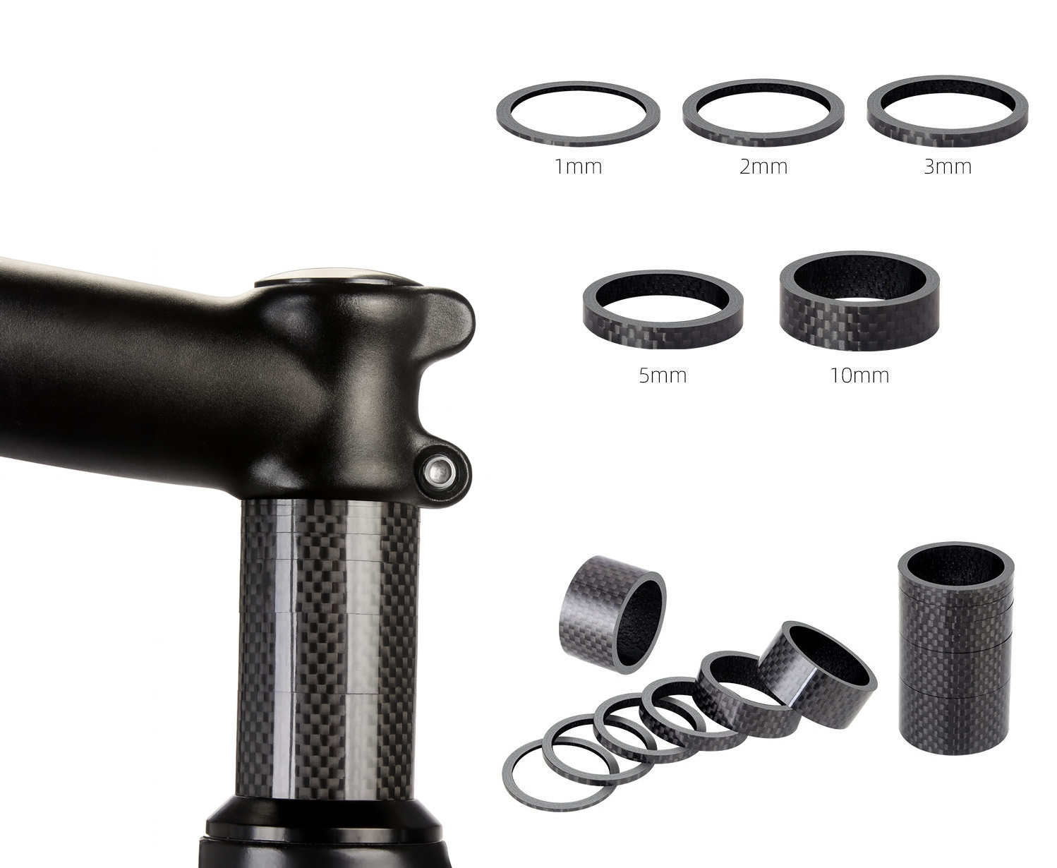 Carbon-gabelschaft-distanzstücke, Set 1, 2, 3, 5, 10 Mm, 5 Stück