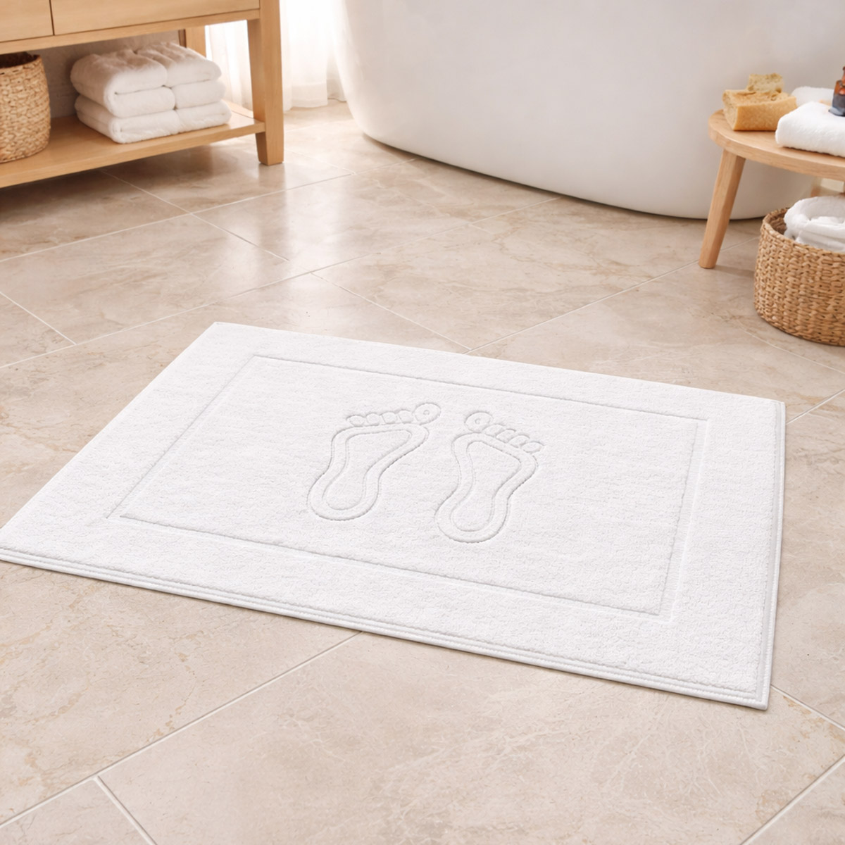 Badezimmerteppich 50x70 Terry Rechteckig Geprägtes Muster Weiß