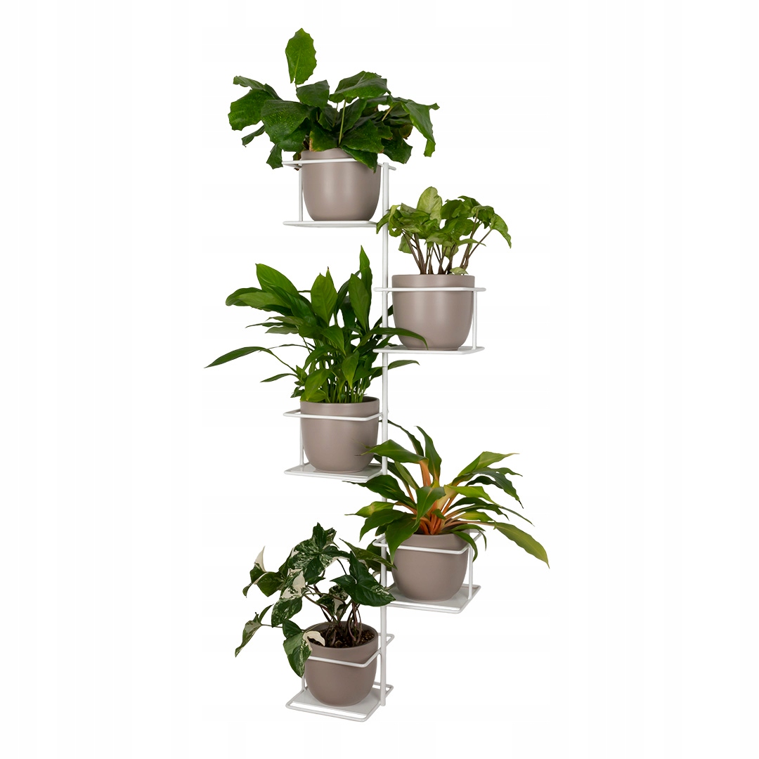 Scandi Jungle 3 Wandpflanzgefäß, Vertikaler Metallhalter Für 5 Töpfe, Weißes Kaskadenregal