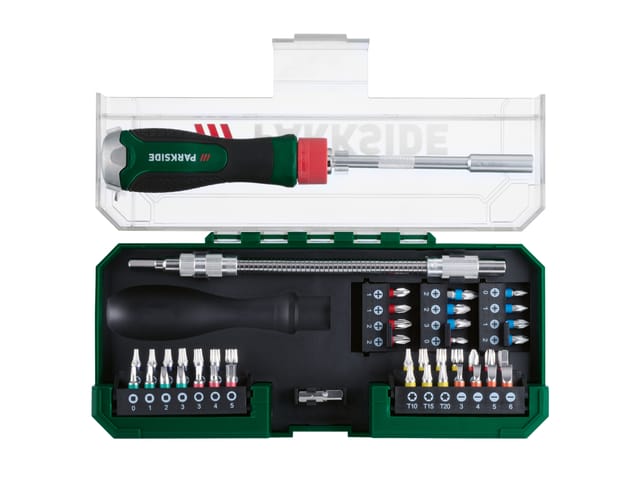 PARKSIDE® Ratschen-Schraubendreher Bit-Set, in praktischer Kunststoffbox