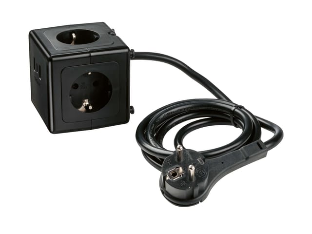 TRONIC® Steckdosenwürfel mit USB-Ports (Schwarz)