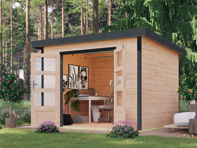 Karibu Gartenhaus Premium Hybrido (ohne Abbaudach, Natur/Anthrazit)