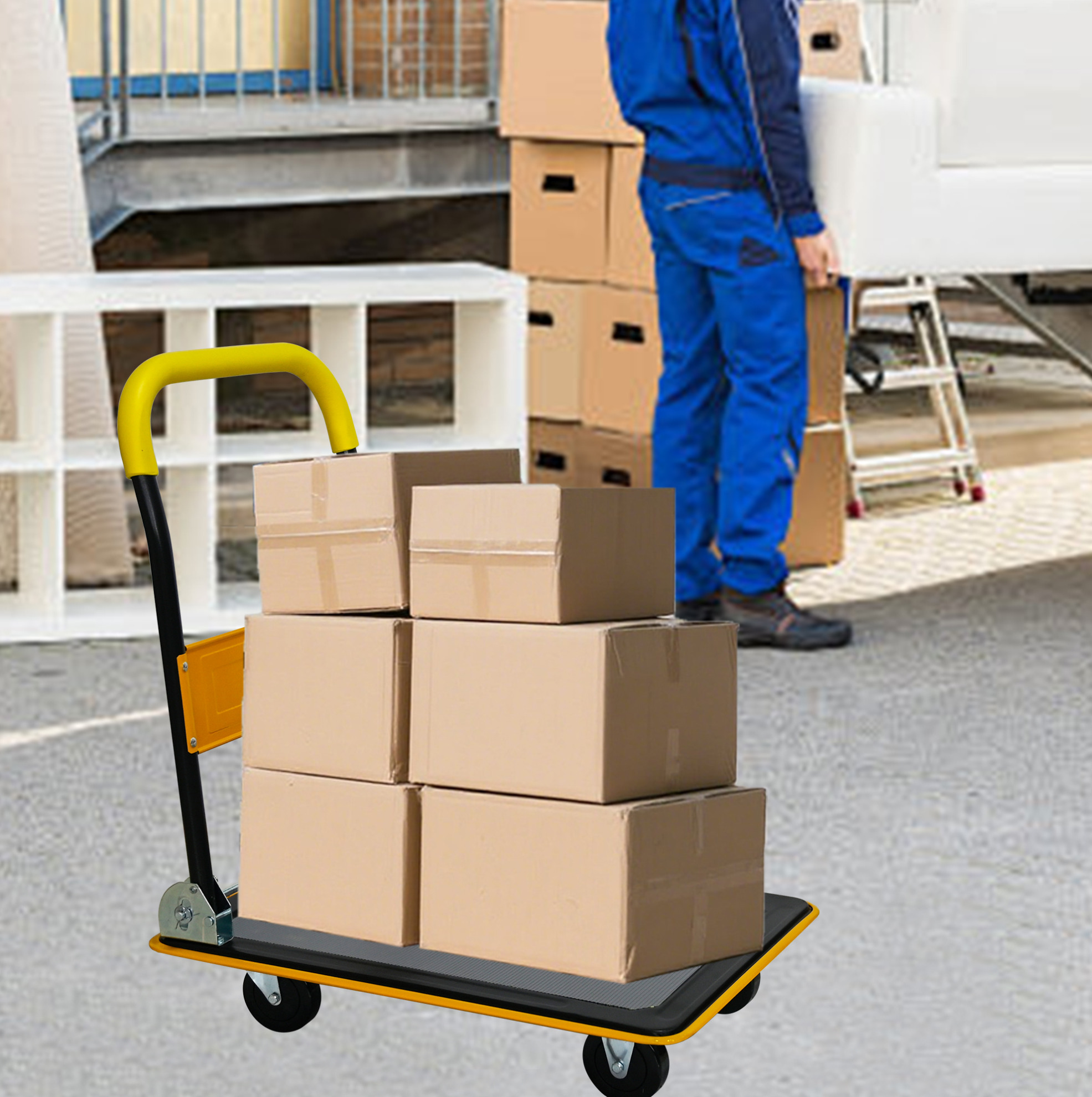Klappbarer Stahl-plattformwagen, 150 Kg Tragkraft, 360°-rollen, Gelb