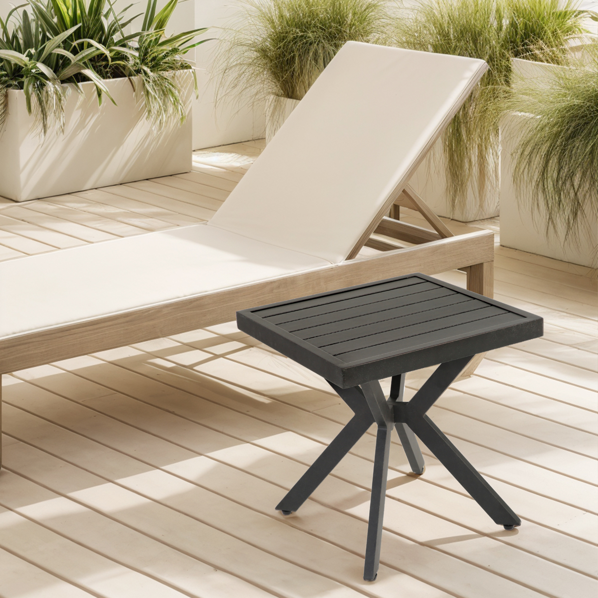 Quadratischer Aluminium-beistelltisch Für Außen 45 X 45 X 47 Cm Dunkelbraun Okwish