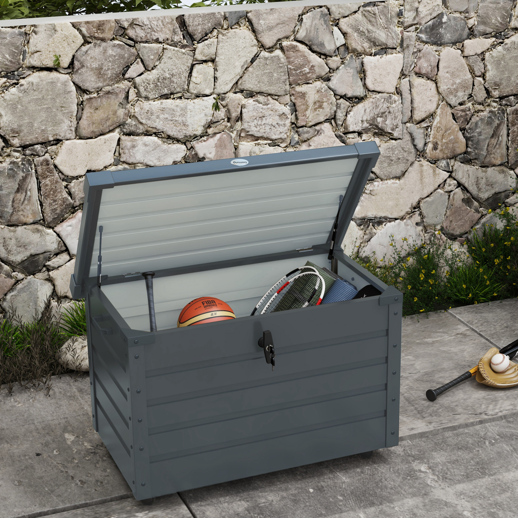 Garten-aufbewahrungsbox Auf Rollen, Abschließbar, 100 X 62 X 65 Cm, Dunkelgrau