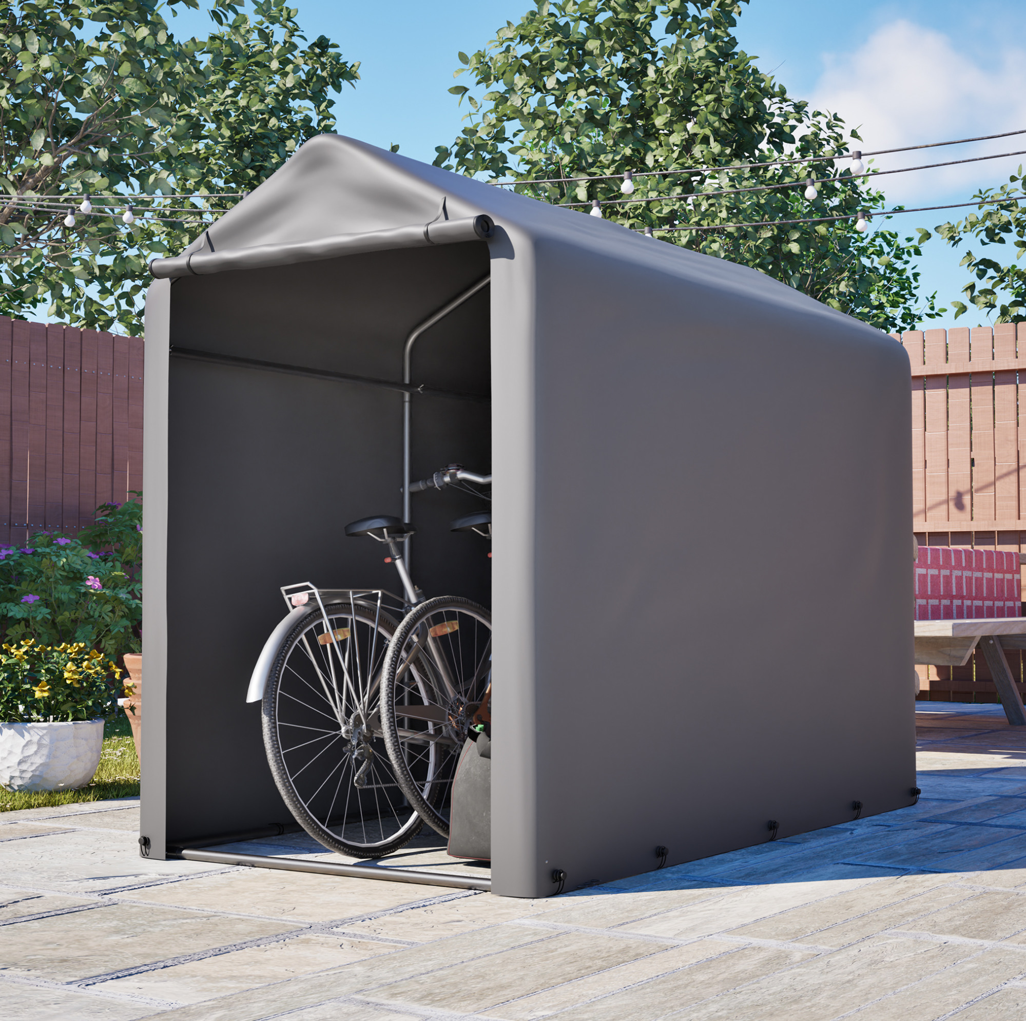 Fahrradgarage 187 X 100 X 160 Cm Aus Verzinktem Stahl, Dunkelgrau, Mit Wasserdichter Pe-plane