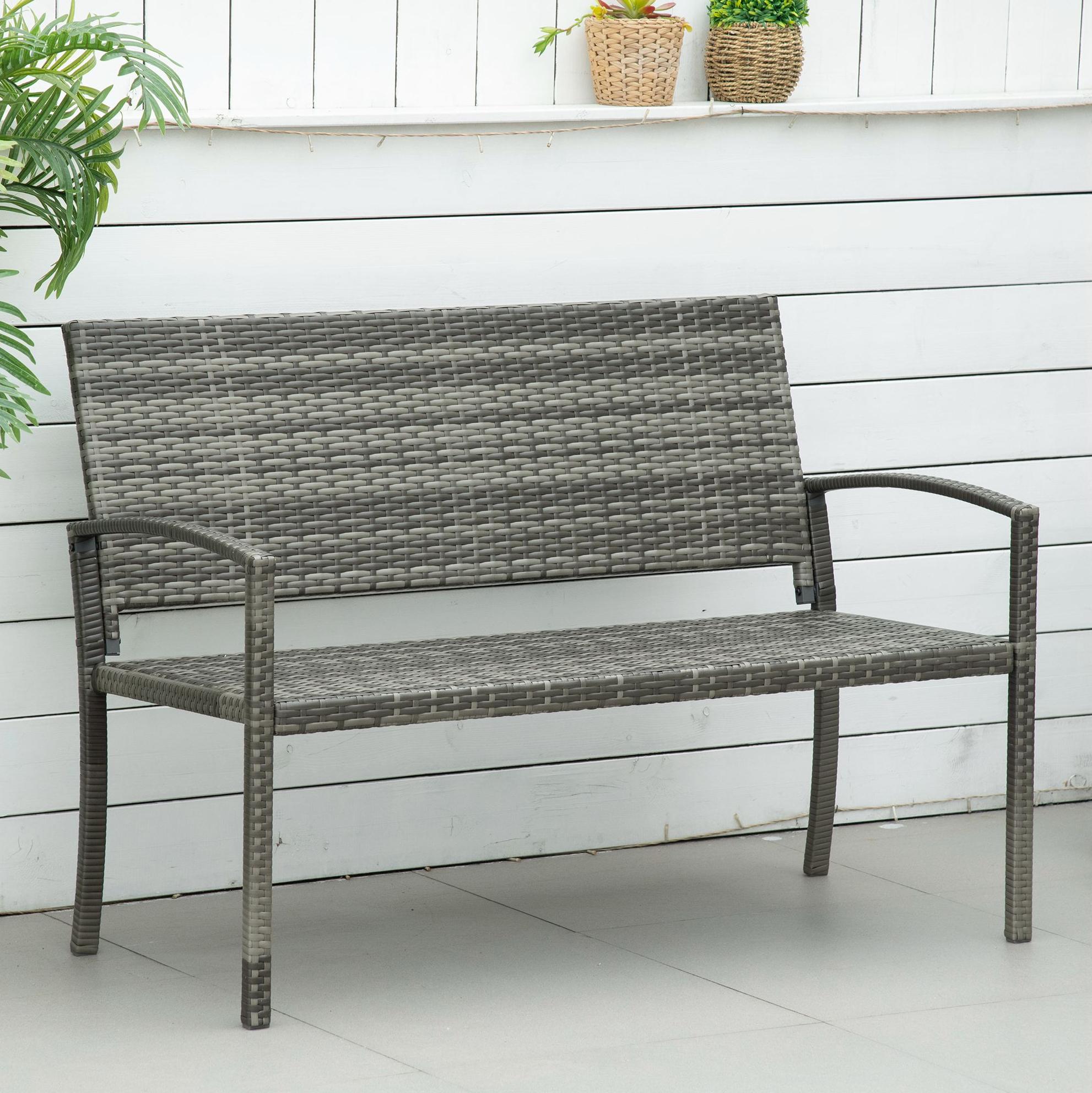 2-sitzer-gartenbank In Rattanoptik Mit Stahlgestell, Grau, 122 X 60 X 85 Cm