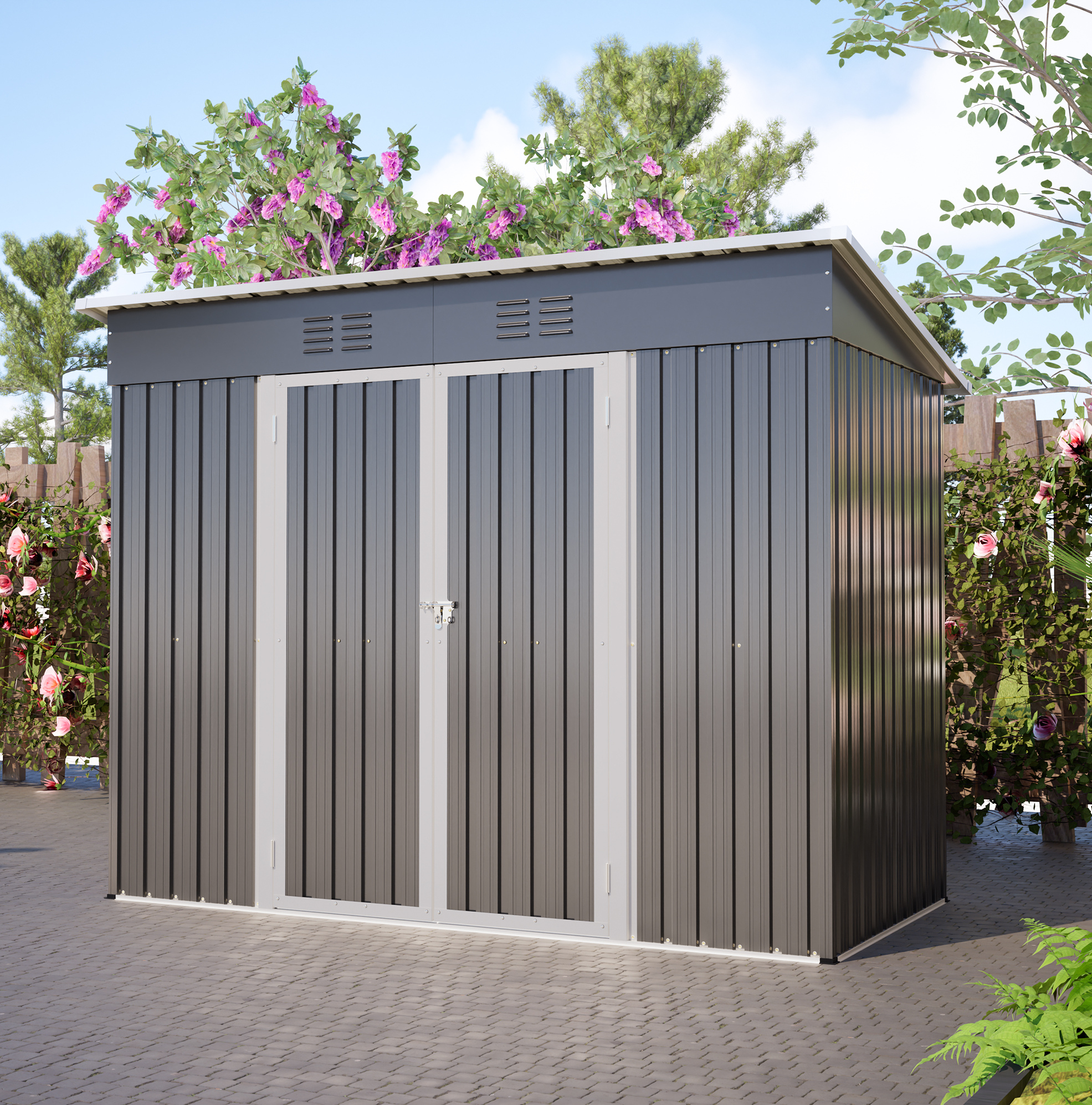 Metall-gartenhaus 242 X 126 X 182 Cm Mit Pultdach, Grau, Okwish