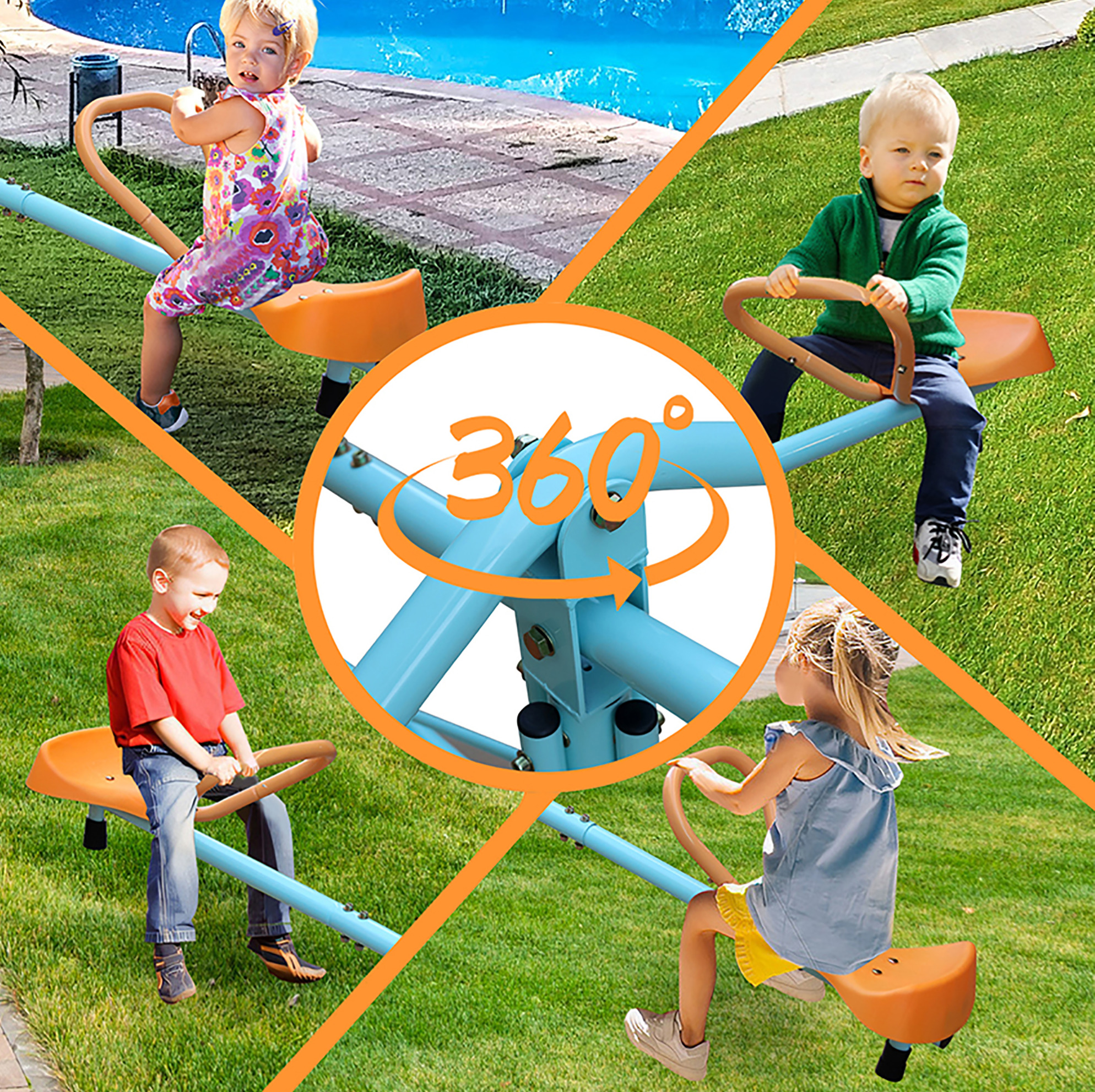 Wippe Für 4 Kinder, 182,88 Cm, Metall/kunststoff, Rutschfest, Blau/orange Okwish
