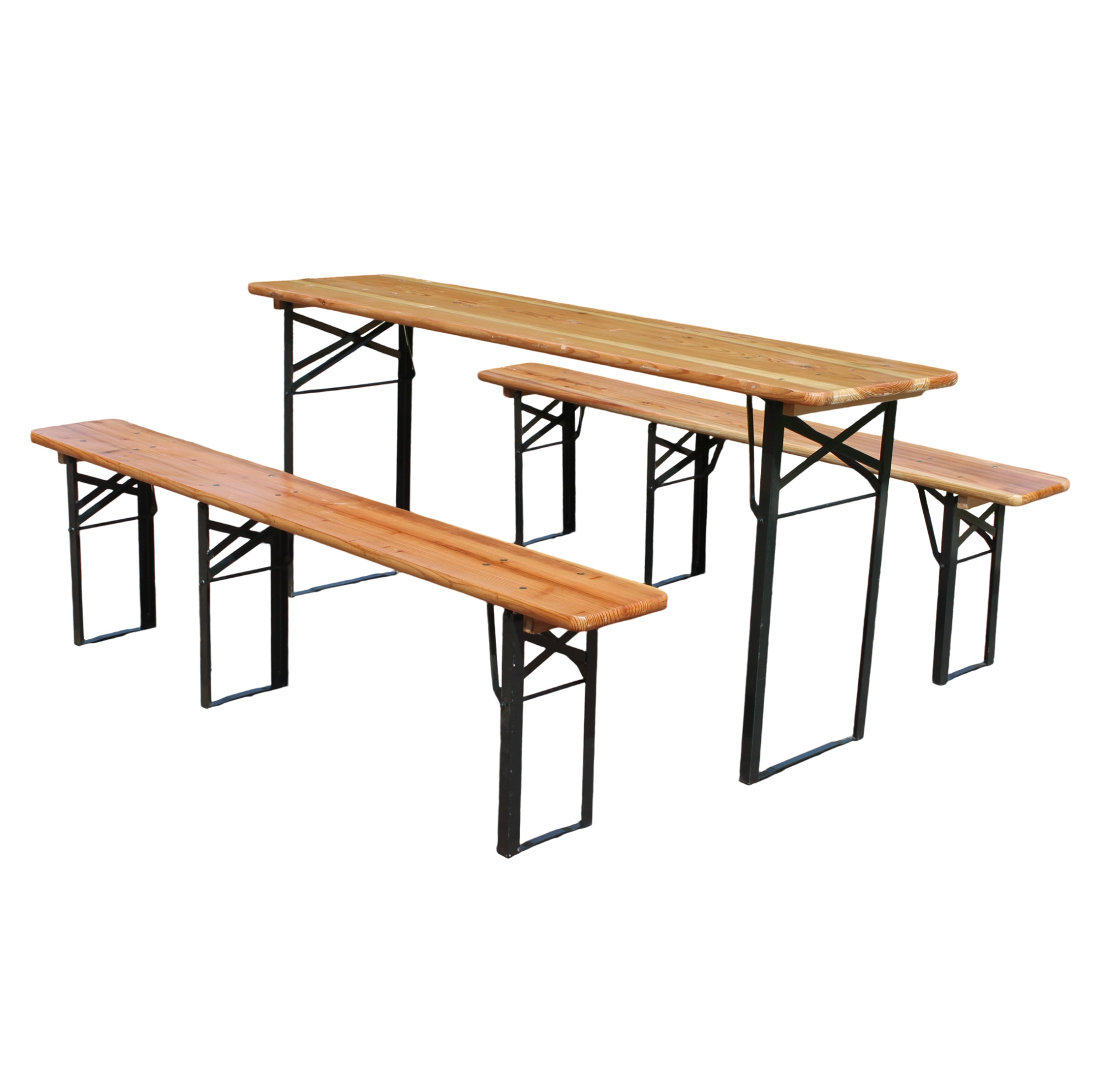 Klappbares 3-teiliges Bierzeltgarnitur-set 177 Cm Aus Holz Und Metall Mit Tisch Und 2 Bänken