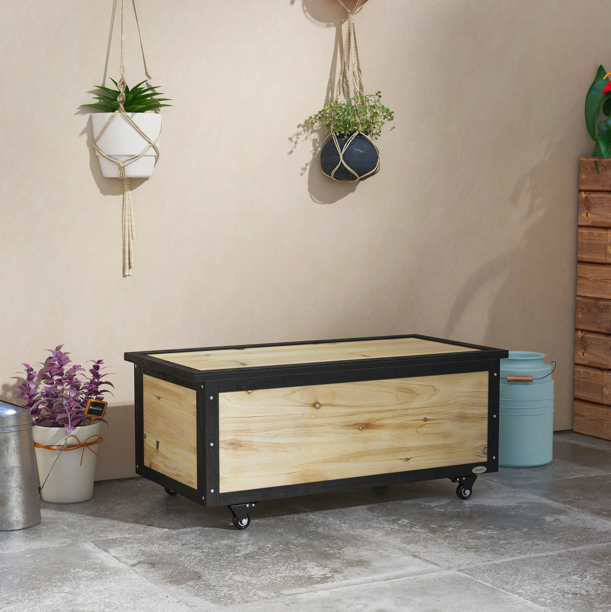 Okwish Garten-aufbewahrungstruhe Aus Holz 121 L Mit Rollen, Wetterfest, Natur