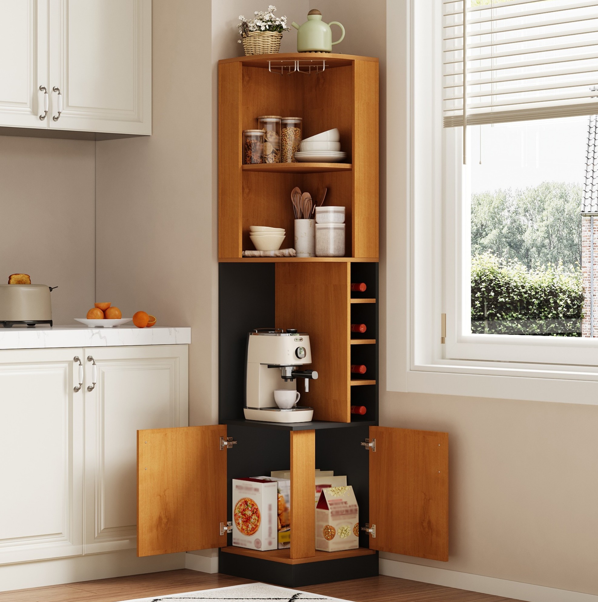 Eck-weinschrank 40 X 40 X 182 Cm Mit Glashalter Und Türen, Mdf