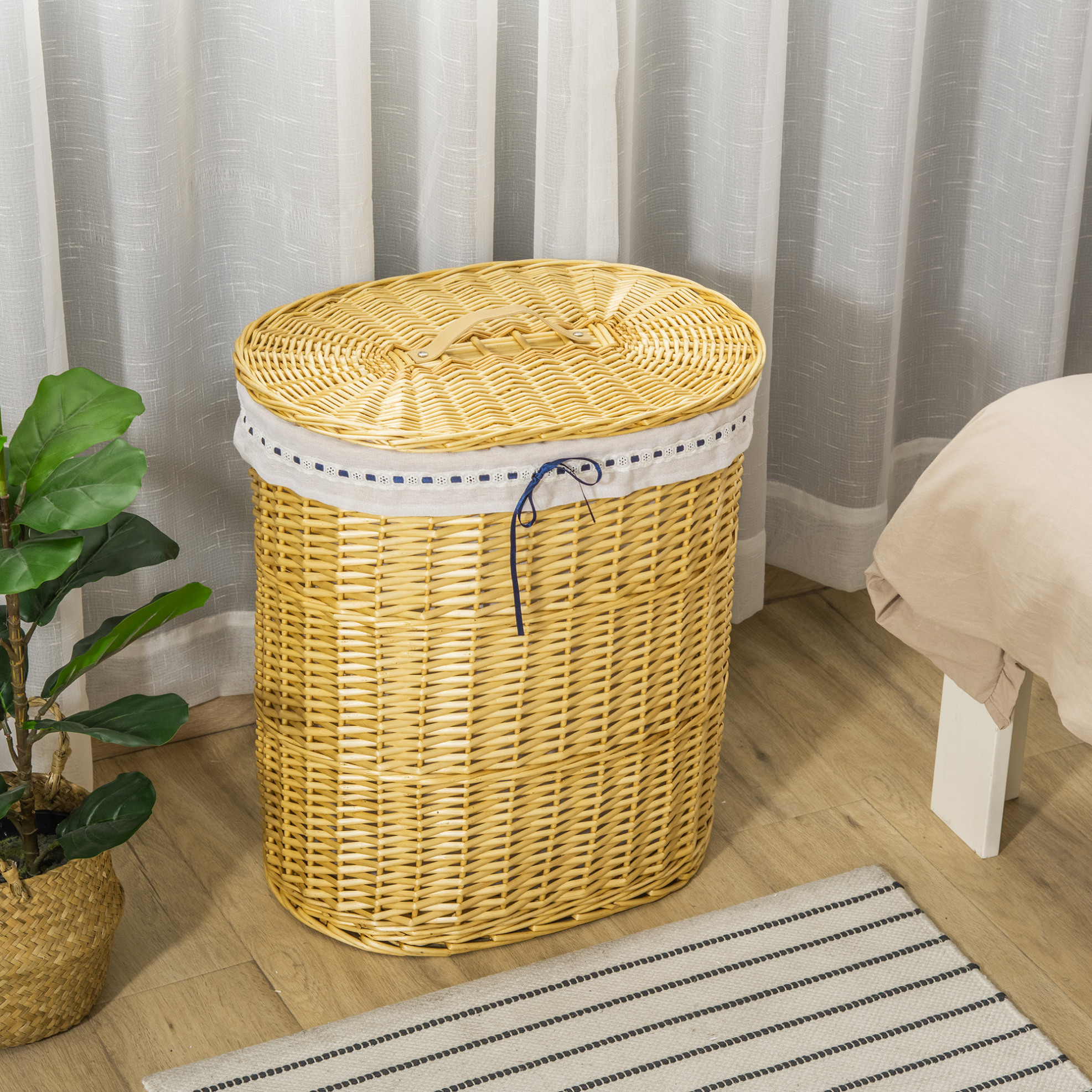 Wäschekorb Mit Deckel Aus Weide 100 L 51 X 38 X 57 Cm Natur Okwish