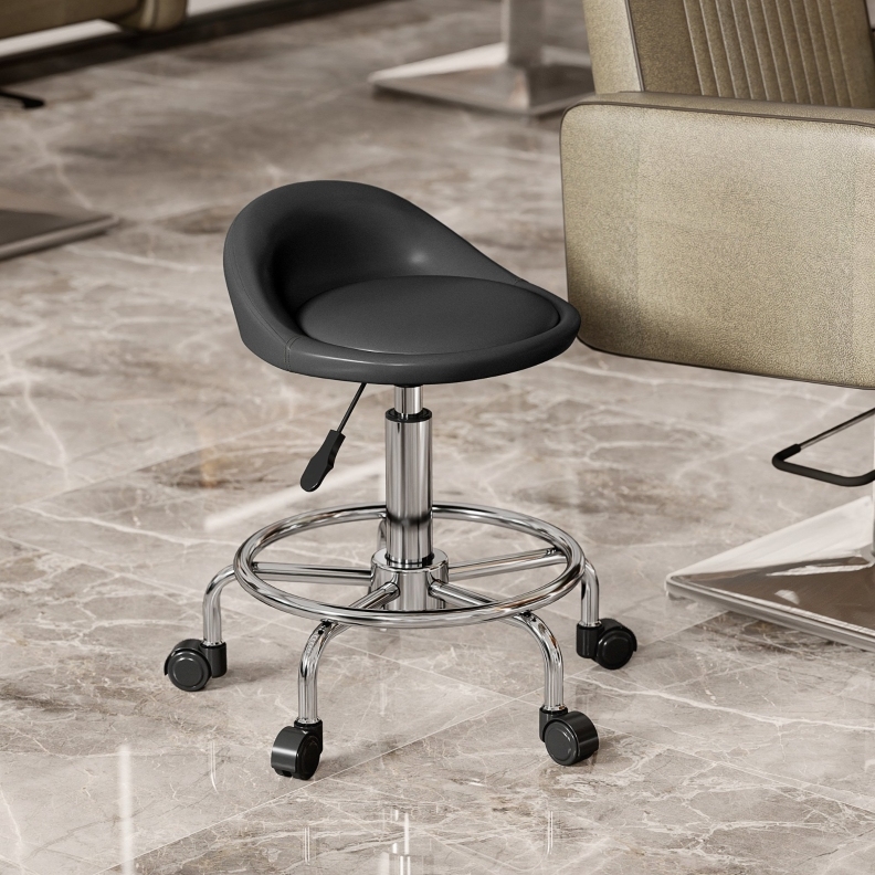 Okwish Arbeitsstuhl Mit Rollen, Höhenverstellbar 59–75 Cm, 360° Drehbar, Kunstleder Schwarz