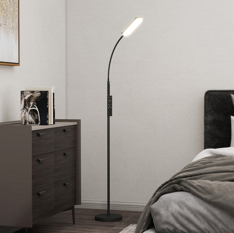 Dimmbare Led-stehleuchte Mit Fernbedienung & Touch, 360°-schwanenhals, Schwarz