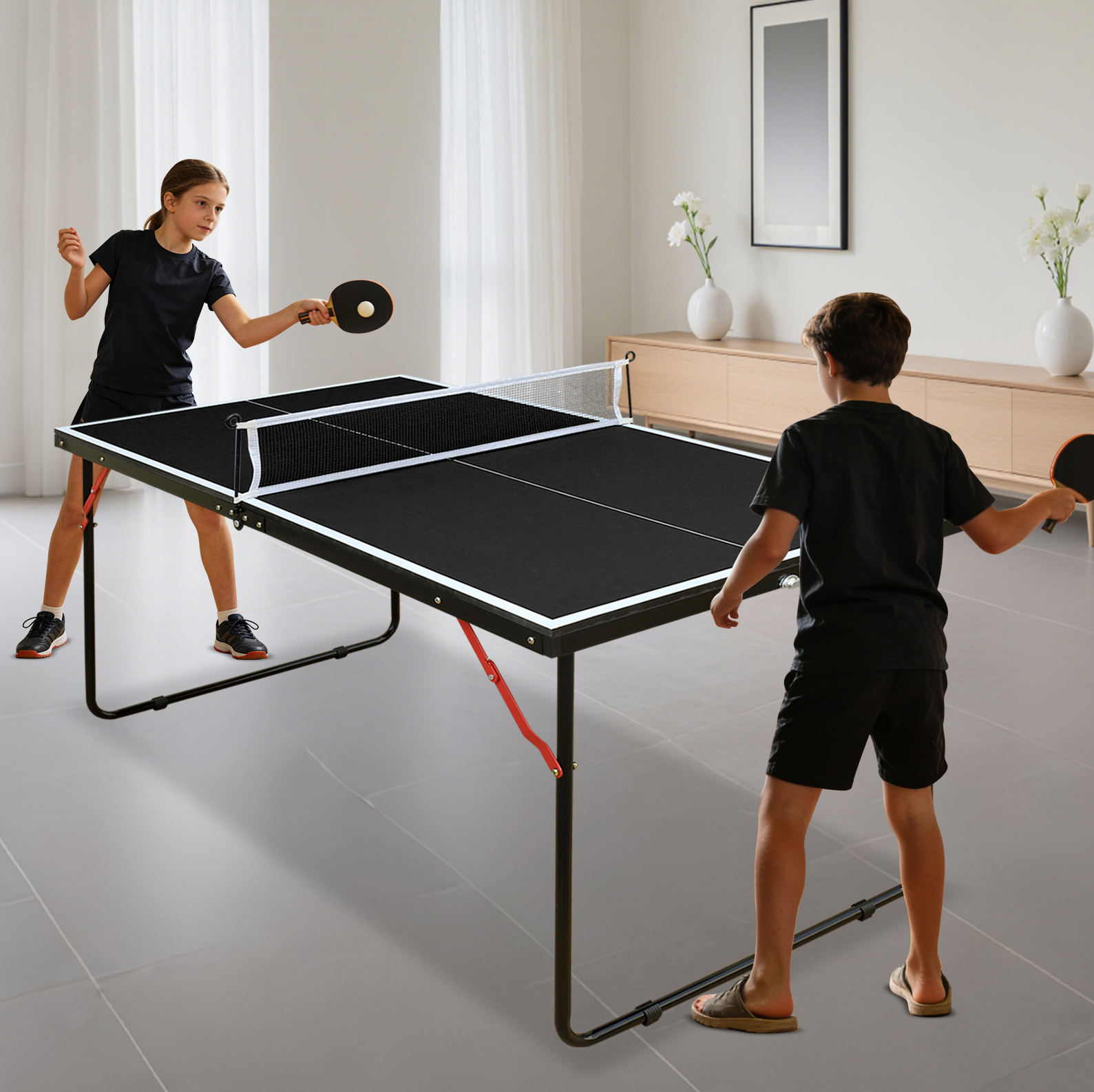 Klappbare Tischtennisplatte 137 X 76 X 66 Cm Mit Netz, 2 Schlägern Und 3 Bällen