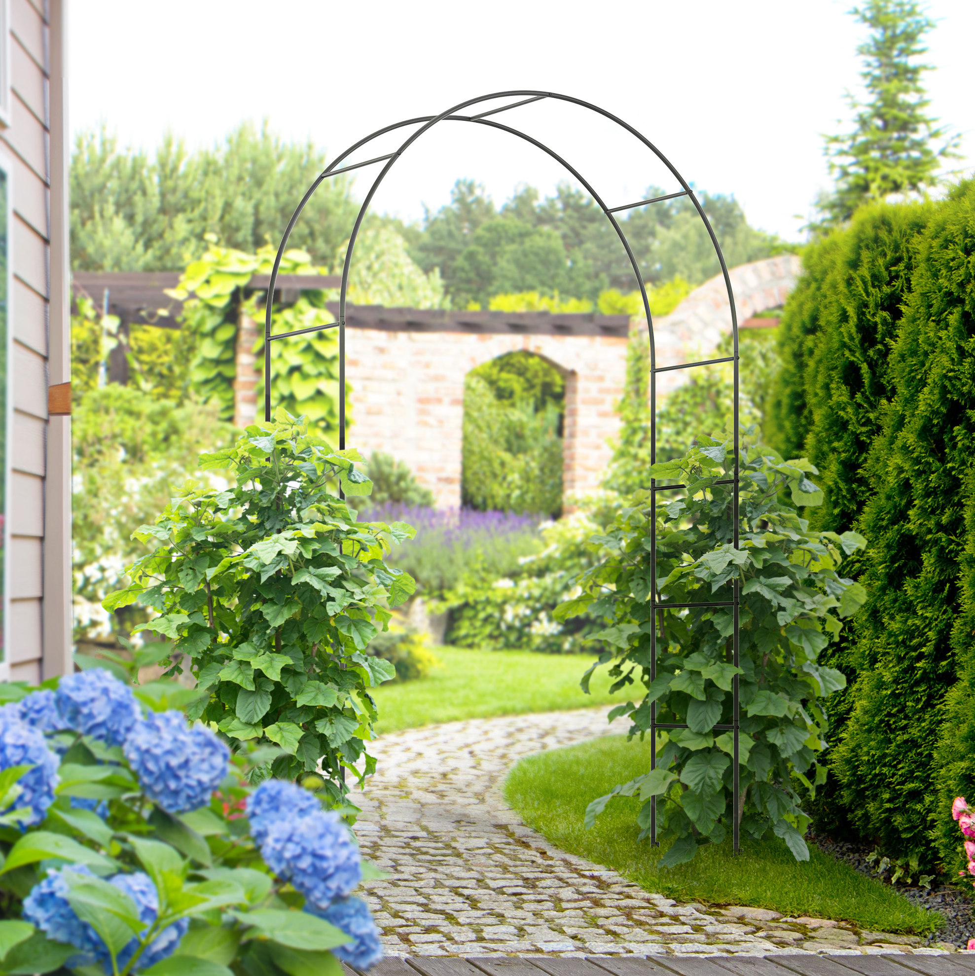 Schwarzer Metall-gartenbogen 140 X 40 X 240 Cm Für Kletterpflanzen