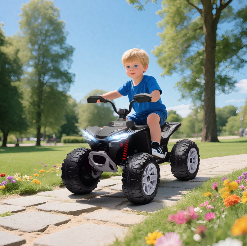 Kinder-elektroquad 24 V Mit 4 Rädern, Scheinwerfern, Usb-anschluss Und Mp3-funktion, Schwarz, Okwish