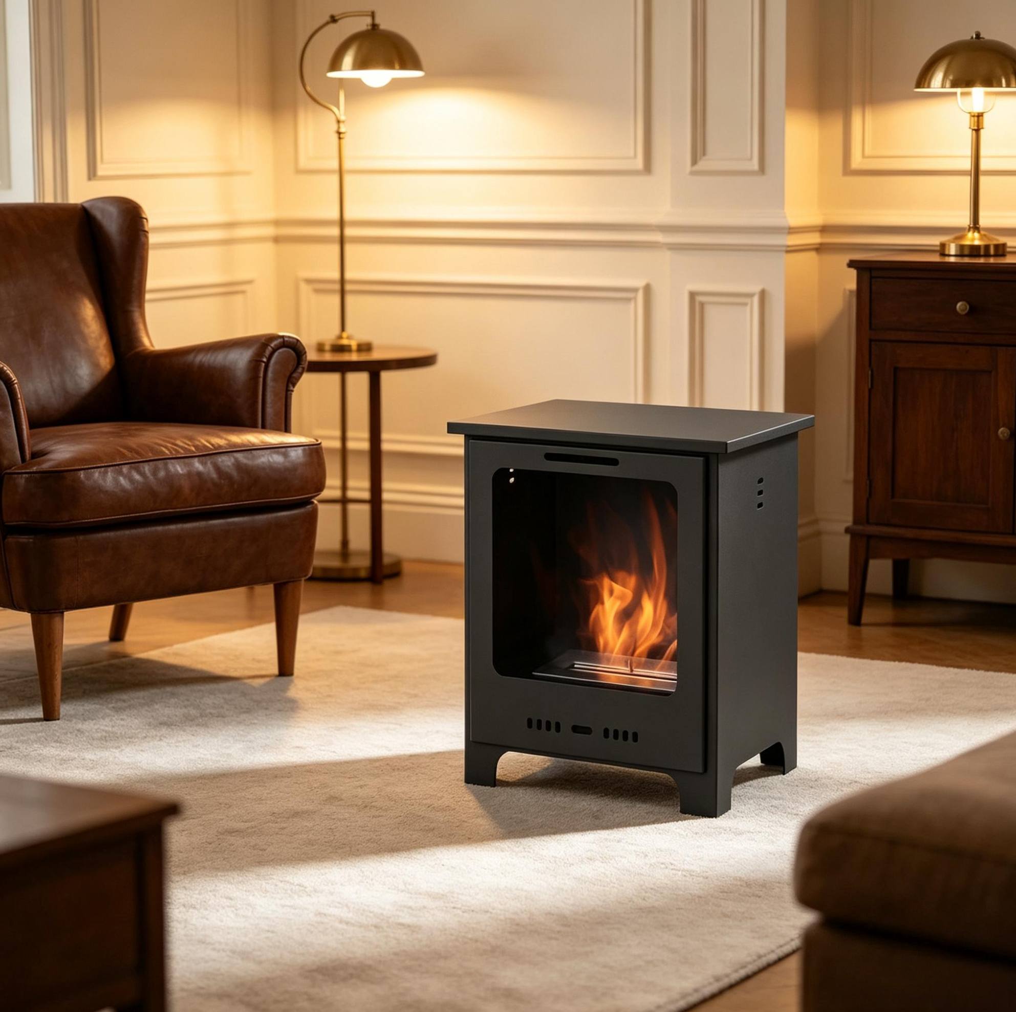Moderner Freistehender Bioethanol-kamin In Schwarz Okwish