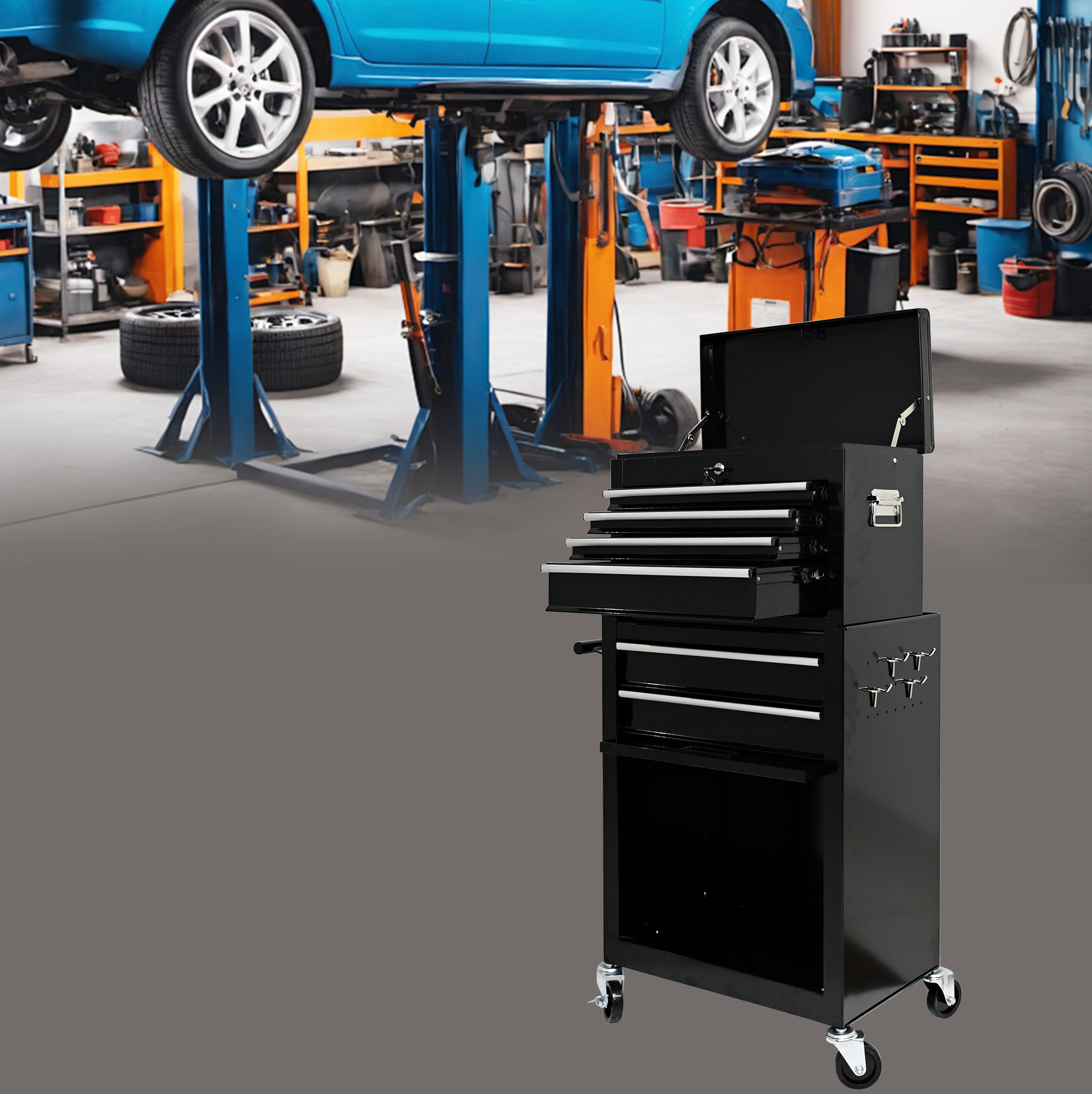 Metall-werkzeugwagen Mit 6 Schubladen Und Rollen, Schwarz, Okwish