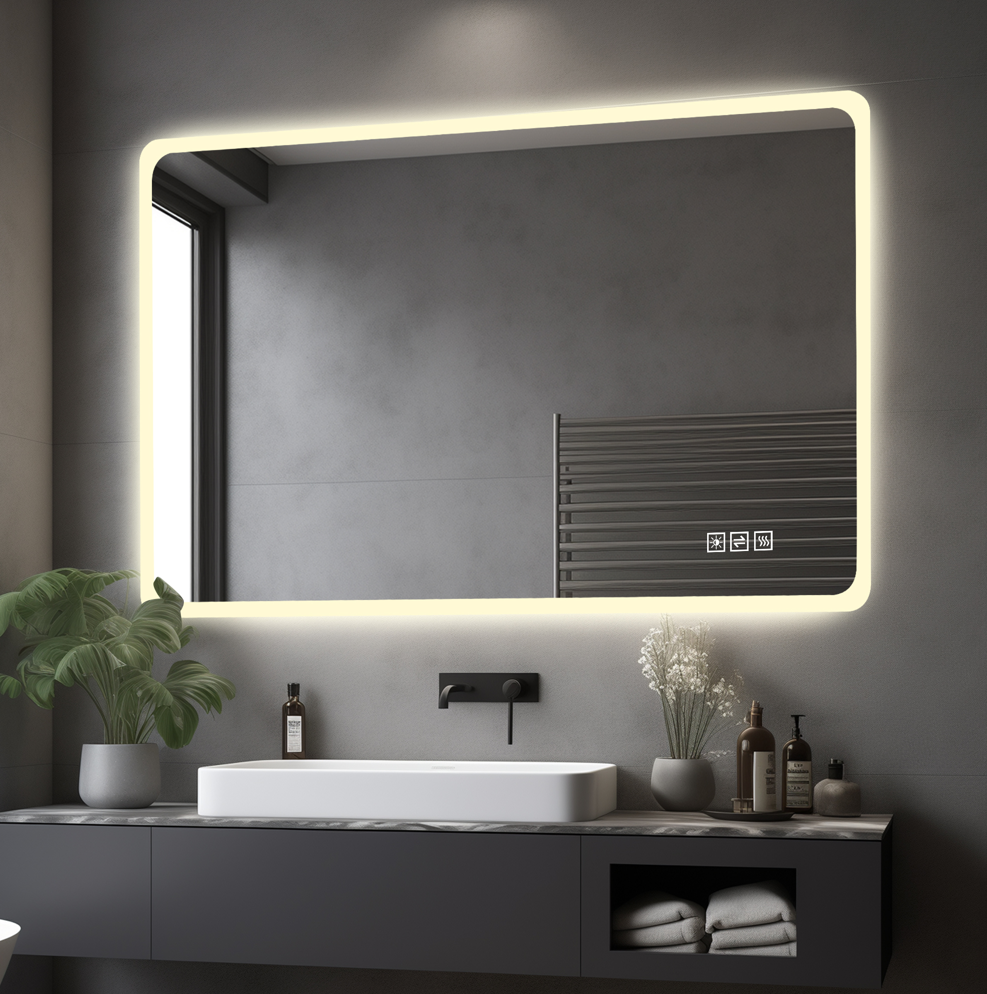 Led-badezimmerspiegel 100 X 60 Cm, Beschlagfrei, 3 Lichtfarben, Touchdimmer
