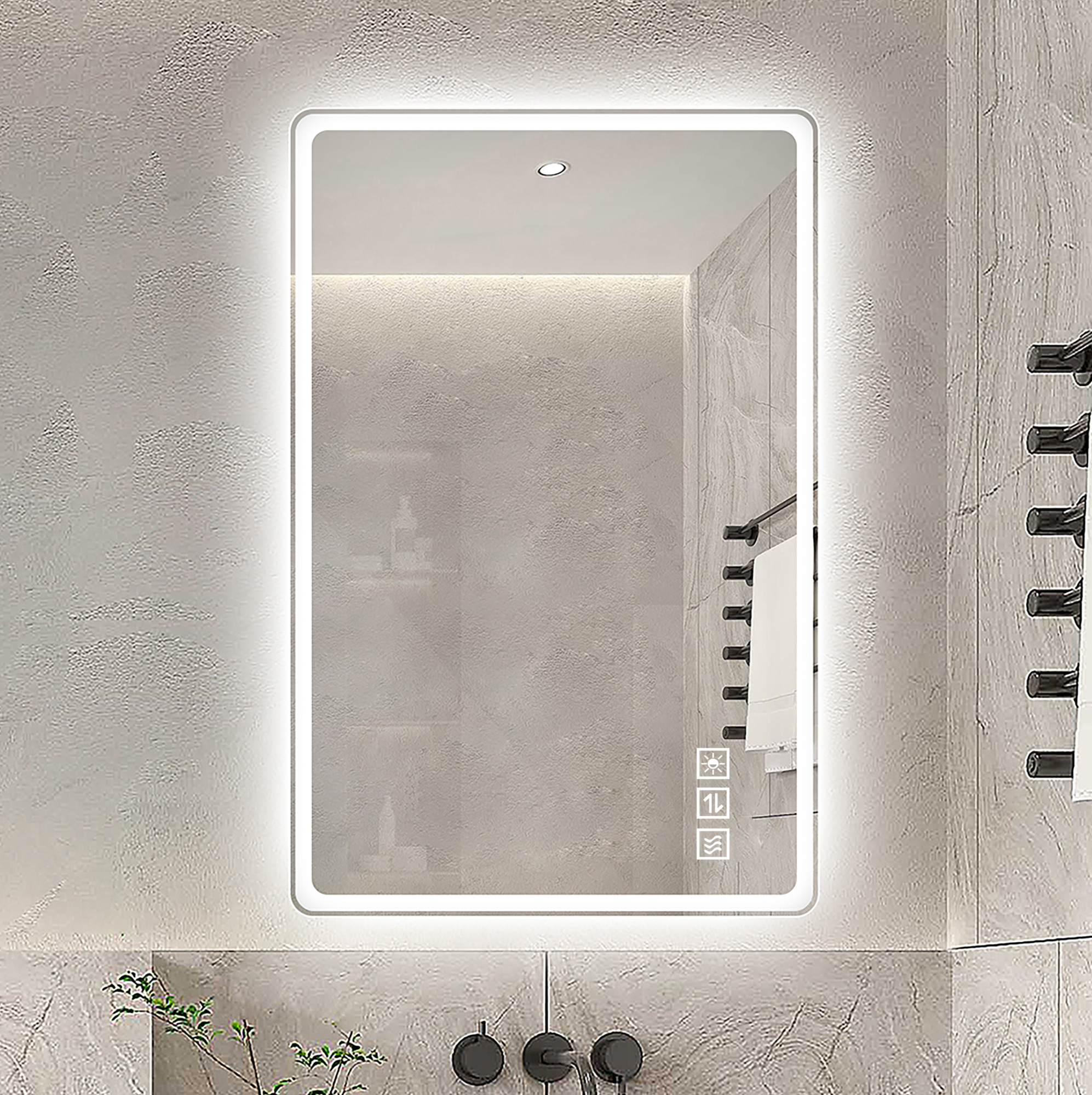 Rahmenloser Led-badspiegel 60 X 100 Cm, Antibeschlag, 3 Lichtfarben, Dimmbar, Ip44