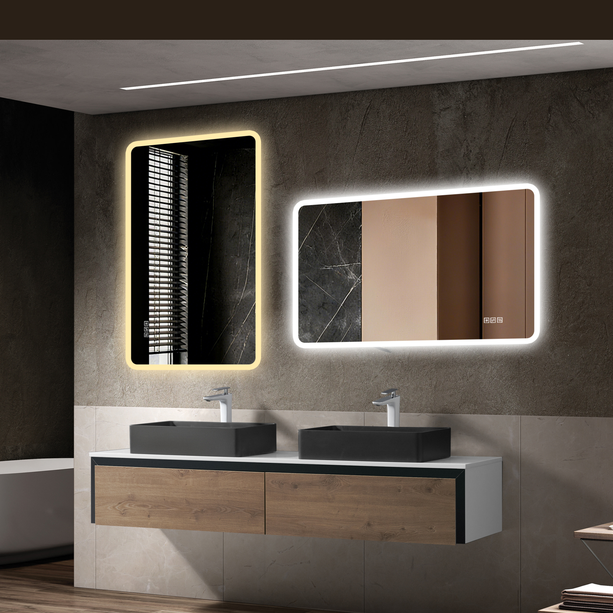 Led-badezimmerspiegel 60 X 120 Cm Mit Milchglasrand, Antibeschlag, 3 Lichtfarben Und Dimmbar