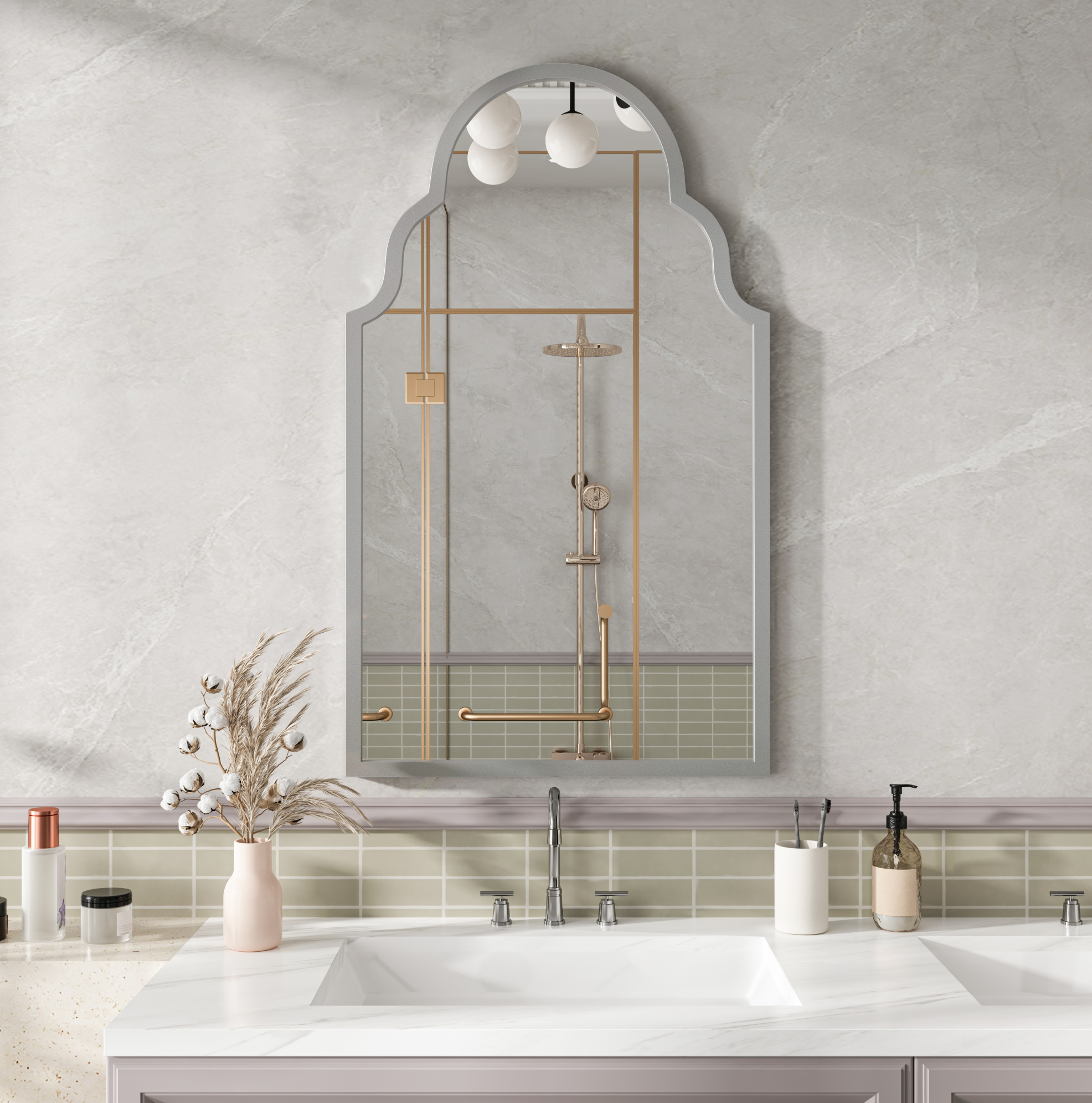 Rechteckiger Wandspiegel 61 X 101 Cm, Silberfarben, Metallrahmen Für Bad, Schlaf- Und Wohnzimmer
