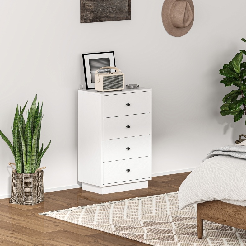 Okwish Kommode Mit 4 Schubladen Aus Weißem Holz, 47 X 29 X 75 Cm
