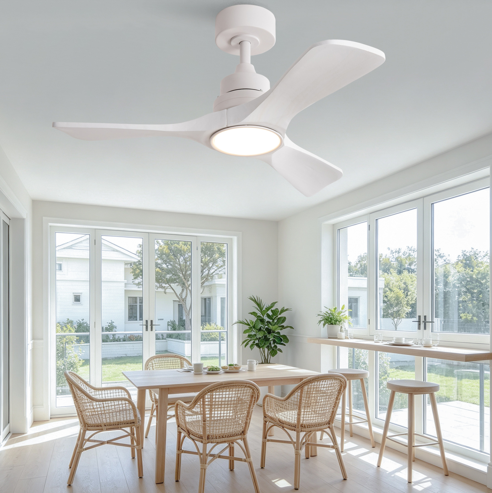 Okwish 36" Deckenventilator Mit Licht, 3 Holzflügel, Reversibler Dc-motor, Weiß