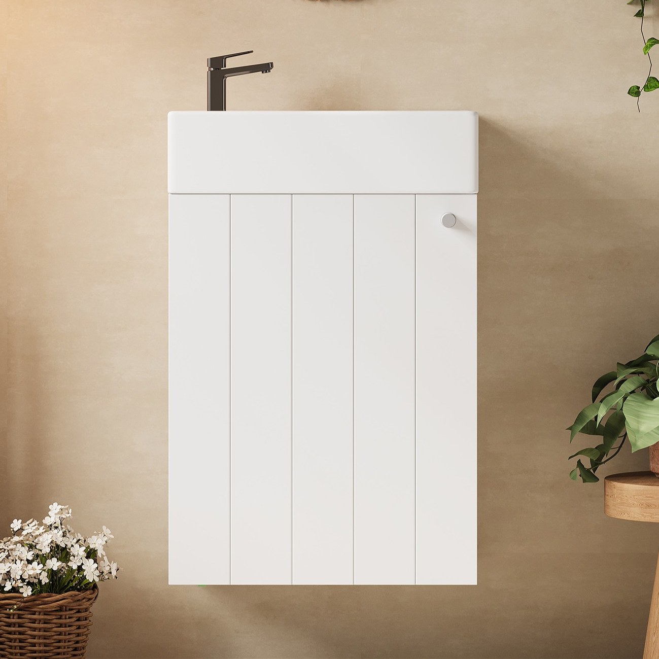 Hängender Badschrank Mit Waschbecken, 41 X 23 X 62,5 Cm, Weiß, Keramik Und Mdf