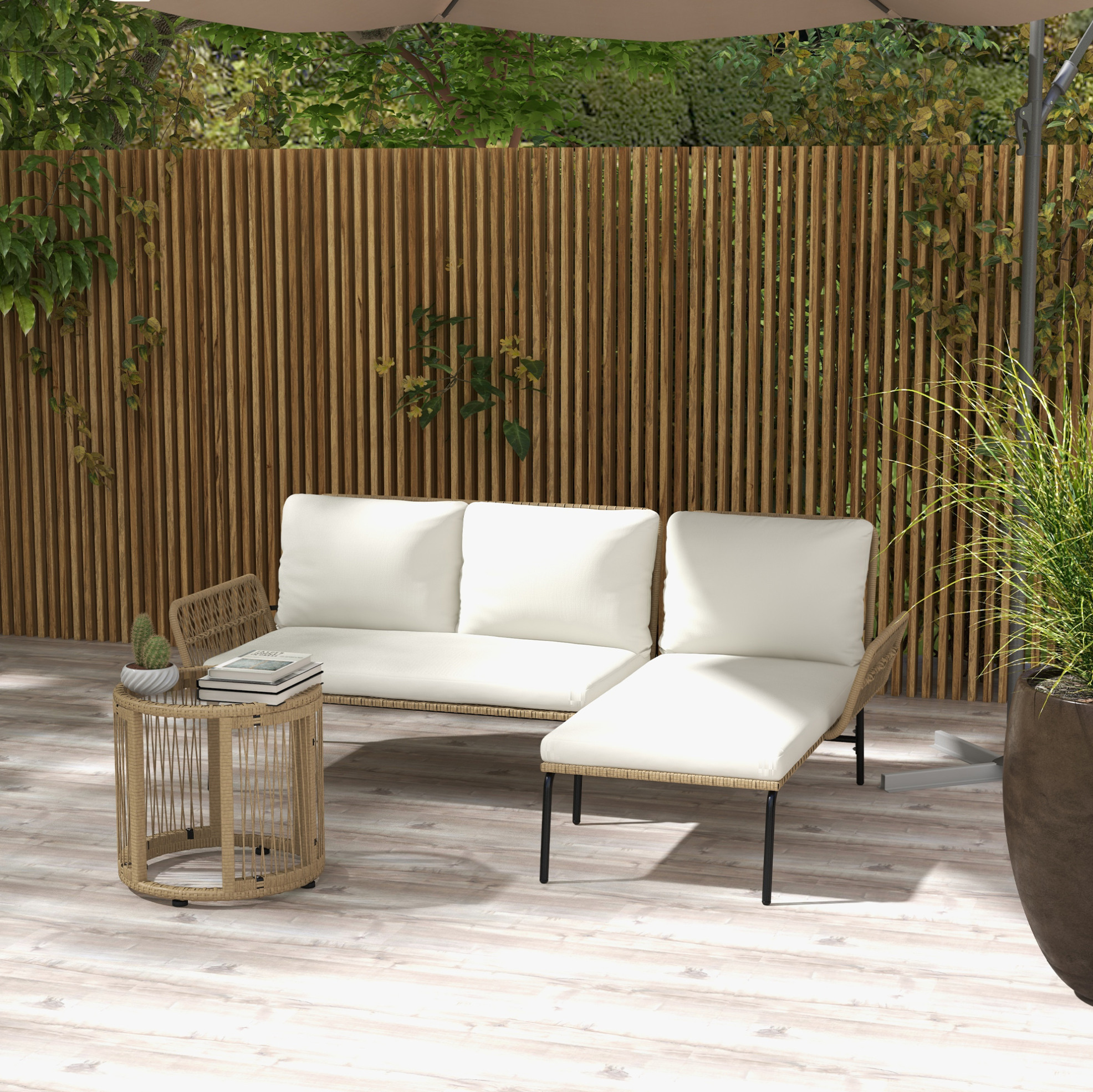 3-teiliges Polyrattan-gartenmöbelset Mit Chaiselongue, 2-sitzer-sofa Und Tisch Okwish
