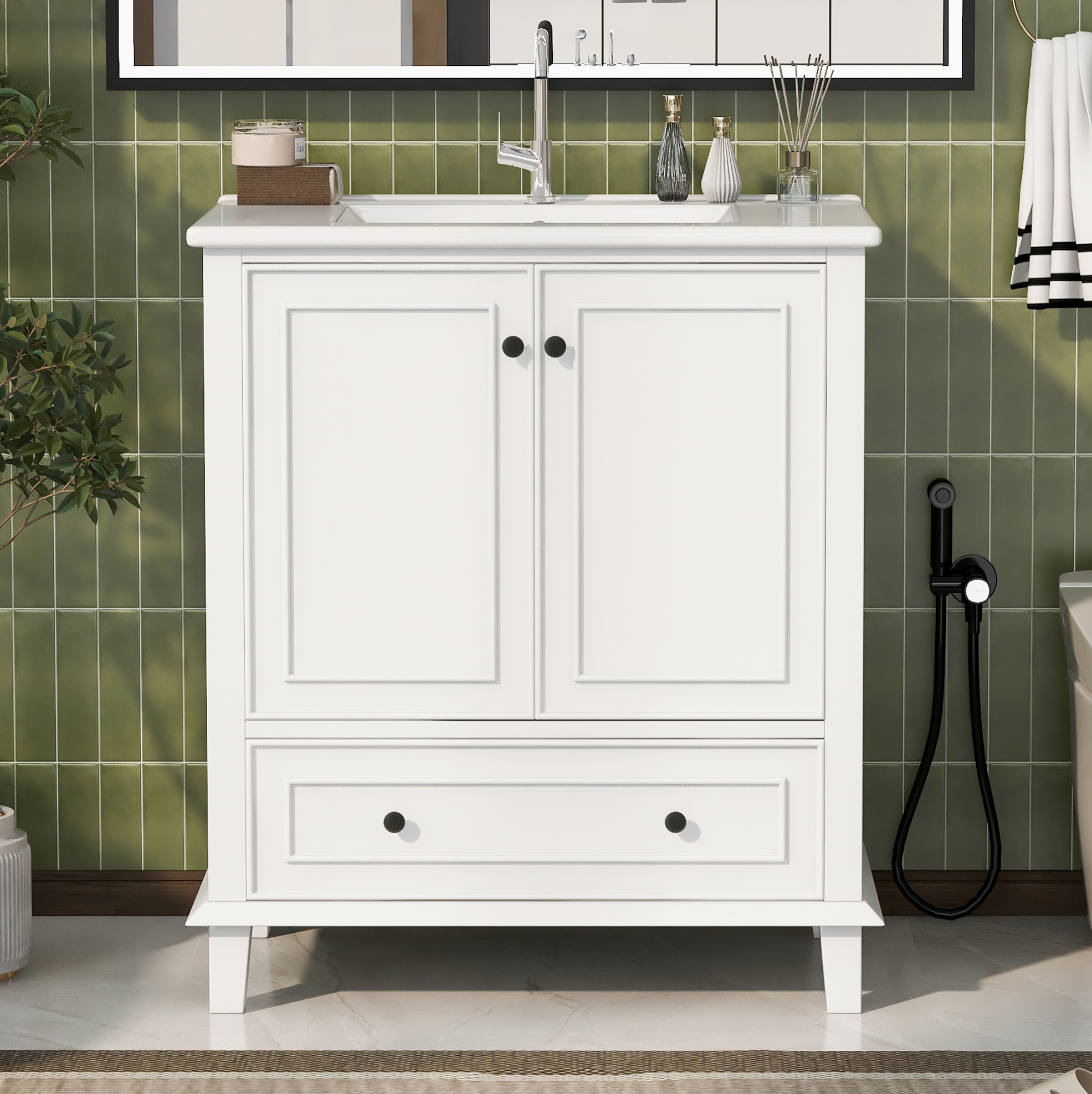 Okwish Badmöbel Stehend 76x46x87 Cm Weiß Mit Integriertem Keramikwaschbecken